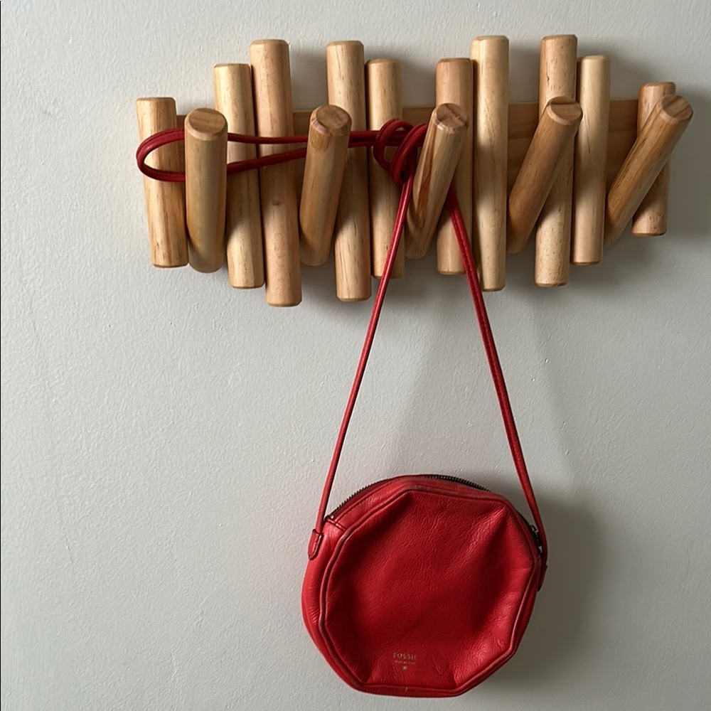 Fossil Red Leather Crossbody Bag